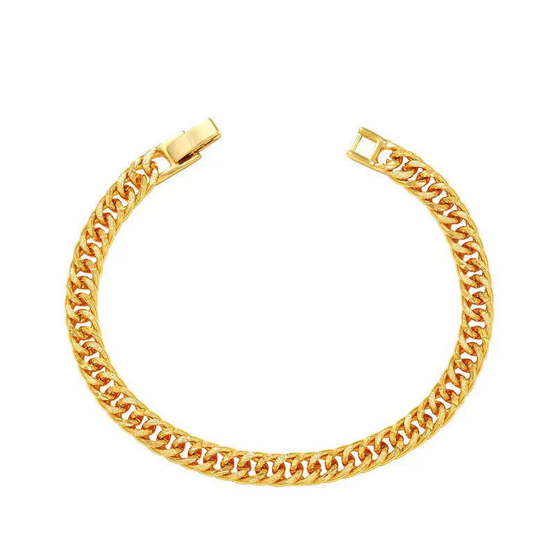 Gold-plated Copper Bracelet Men's Lady Couple Jewelry Alloy Curb Necklace